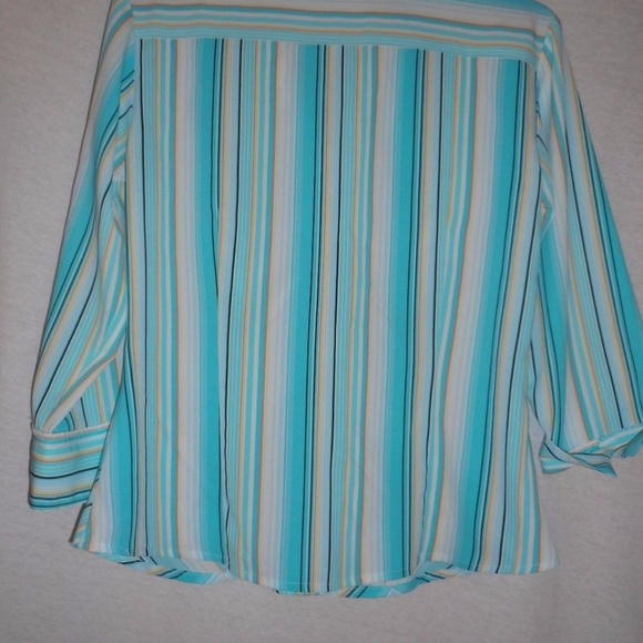 Tailor by B. Moss Size M Teal Striped Blouse top - Picture 7 of 7